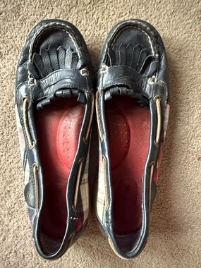 Sperry Black Leather Plaid-Accent Women’s Loafers